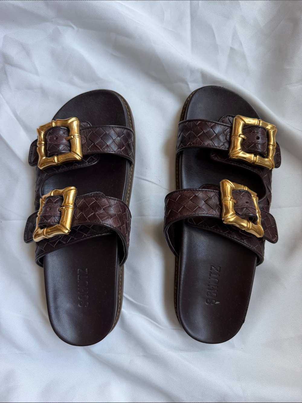 Schutz Enola Woven Leather Slides